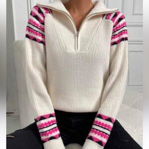 ❄️SHEIN Cream Sweater with Pink Accents 5